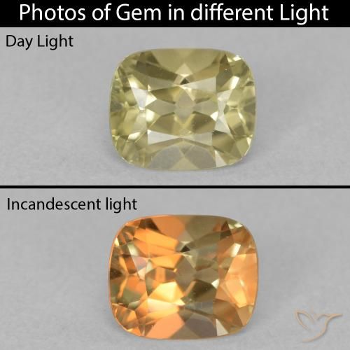 0.87ct Натуральный Светло-желтый Диаспора, меняющая цвет, Подушка, Чистота VVS