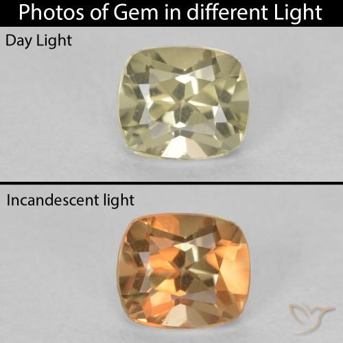 0.60ct Натуральный Светло-желтый Диаспора, меняющая цвет, Подушка, VVS-VS