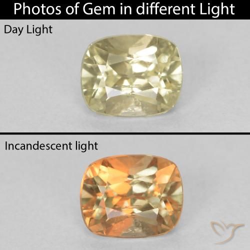 0.74ct Натуральный Светло-желтый Диаспора, меняющая цвет, Подушка, Чистота VS