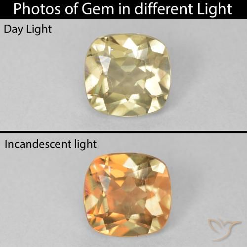 0.71ct Натуральный Светло-желтый Диаспора, меняющая цвет, Подушка, Чистота VS