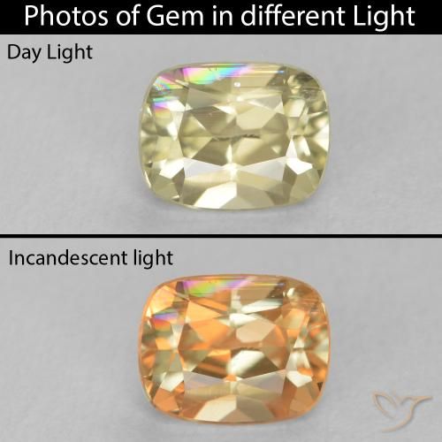 0.66ct Натуральный Светло-желтый Диаспора, меняющая цвет, Подушка, Чистота VS