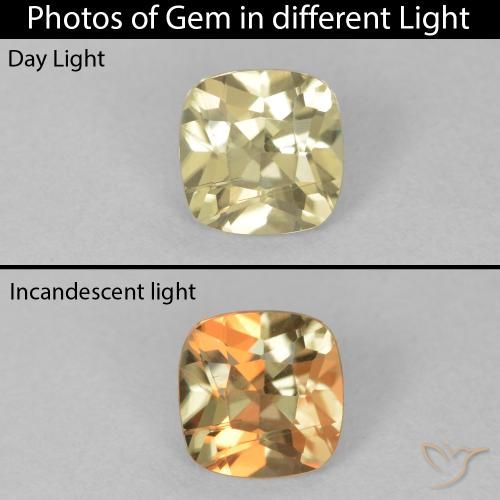 0.87ct Натуральный Светло-желтый Диаспора, меняющая цвет, Подушка, Чистота VS