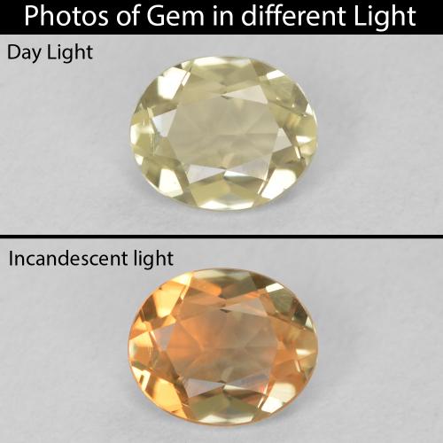 0.41ct Натуральный Очень светло-желтый Диаспора, меняющая цвет, Овал, Чистота VS