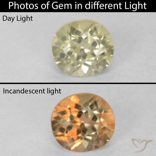 0.39ct Натуральный Мягкий желтый Диаспора, меняющая цвет, Овал, VVS-VS