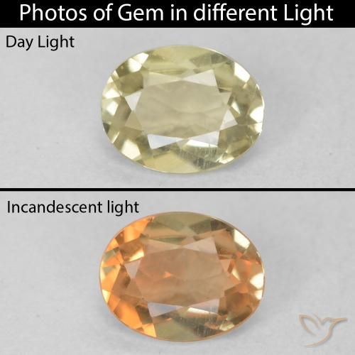 0.51ct Натуральный Мягкий желтый Диаспора, меняющая цвет, Овал, VVS-VS