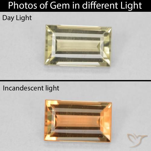 0.86ct Натуральный Светло-желтый Диаспора, меняющая цвет, Огранка Багет, VVS-VS