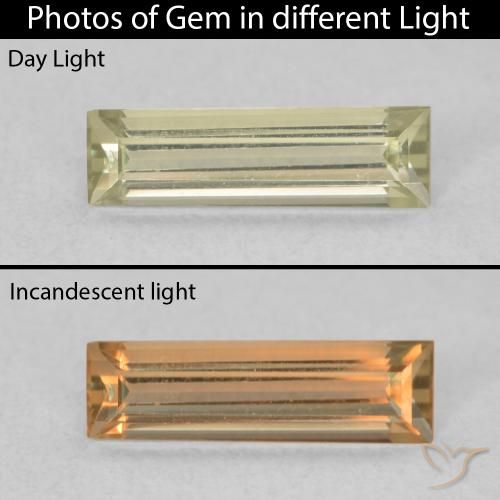 0.58ct Натуральный Светло-желтый Диаспора, меняющая цвет, Огранка Багет, VVS-VS