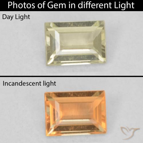 0.46ct Натуральный Мягкий желтый Диаспора, меняющая цвет, Огранка Багет, VVS-VS