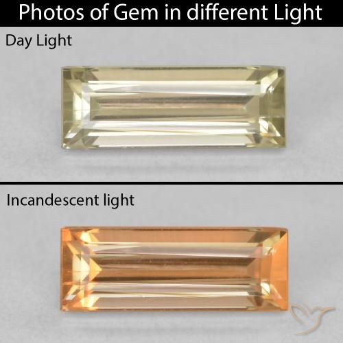 1.01ct Натуральный Светло-желтый Диаспора, меняющая цвет, Огранка Багет, VVS-VS