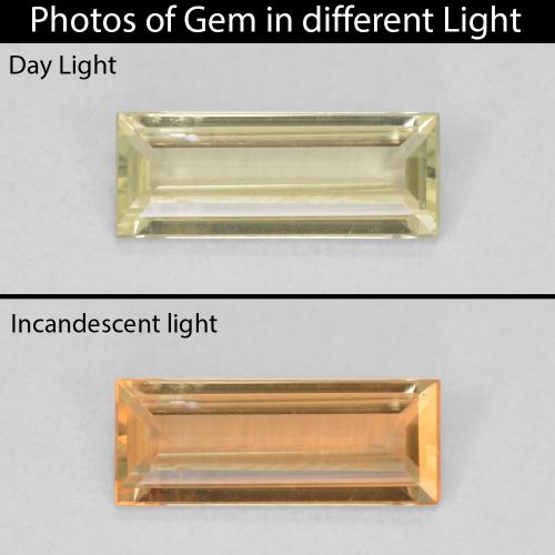 0.69ct Натуральный Светло-желтый Диаспора, меняющая цвет, Огранка Багет, VVS-VS