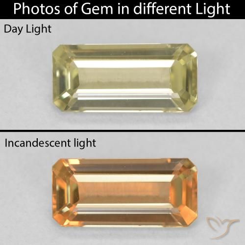 0.90ct Натуральный Светло-желтый Диаспора, меняющая цвет, Изумрудная огранка, Чистота VS