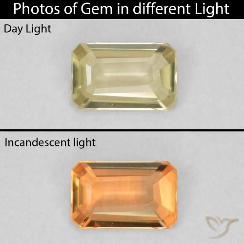 0.28ct Натуральный Светло-желтый Диаспора, меняющая цвет, Изумрудная огранка, VVS-VS