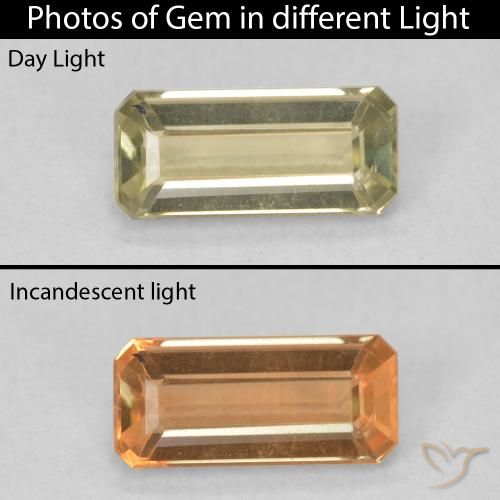 1.08ct Натуральный Мягкий желтый Диаспора, меняющая цвет, Изумрудная огранка, VVS-VS