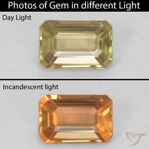 1.14ct Натуральный Золотисто-желтый Диаспора, меняющая цвет, Изумрудная огранка, VVS-VS