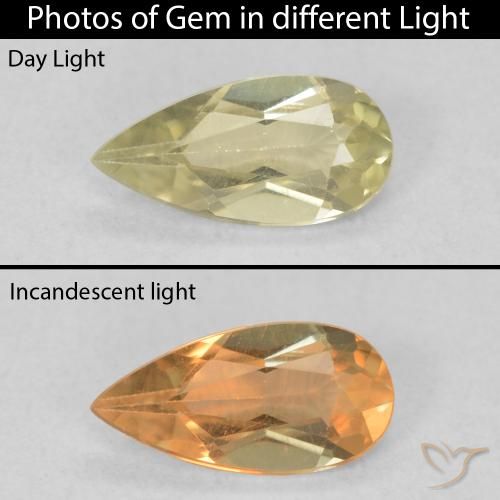 0.55ct Натуральный Светло-желтый Диаспора, меняющая цвет, Форма груши, Чистота VS
