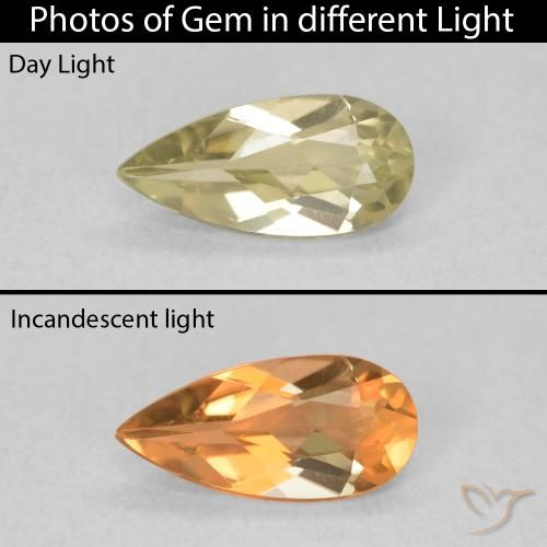 0.70ct Натуральный Светло-желтый Диаспора, меняющая цвет, Форма груши, VVS-VS