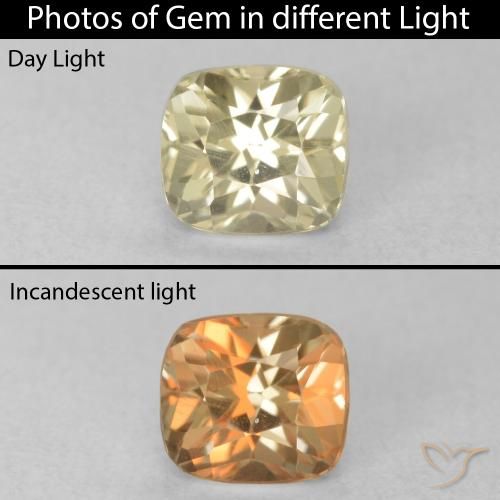 0.67ct Натуральный Светло-желтый Диаспора, меняющая цвет, Подушка, VVS-VS