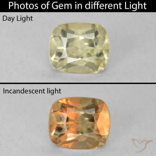 0.68ct Натуральный Светло-желтый Диаспора, меняющая цвет, Подушка, VVS-VS
