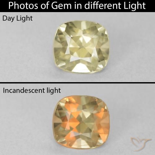 0.76ct Натуральный Светло-желтый Диаспора, меняющая цвет, Подушка, VVS-VS