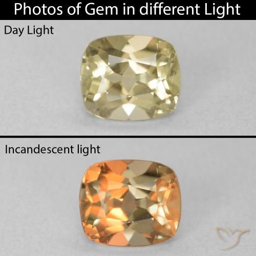 0.85ct Натуральный Светло-золотисто-желтый Диаспора, меняющая цвет, Подушка, VVS-VS
