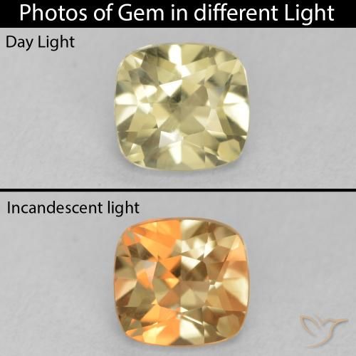 0.98ct Натуральный Мягкий желтый Диаспора, меняющая цвет, Подушка, VVS-VS