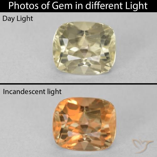 1.00ct Натуральный Теплый желтый Диаспора, меняющая цвет, Подушка, VVS-VS