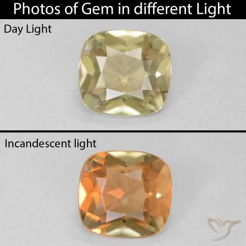 0.83ct Натуральный Теплый желтый Диаспора, меняющая цвет, Подушка, VVS-VS
