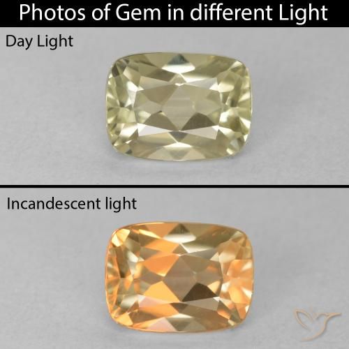 0.96ct Натуральный Светло-желтый Диаспора, меняющая цвет, Подушка, VVS-VS