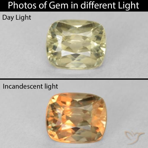 0.96ct Натуральный Светло-желтый Диаспора, меняющая цвет, Подушка, VVS-VS