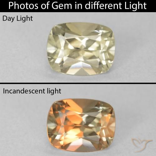 0.86ct Натуральный Желтый бежевый Диаспора, меняющая цвет, Подушка, VVS-VS