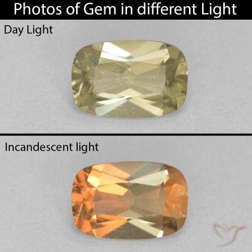1.51ct Натуральный Теплый желтый Диаспора, меняющая цвет, Подушка, VVS-VS