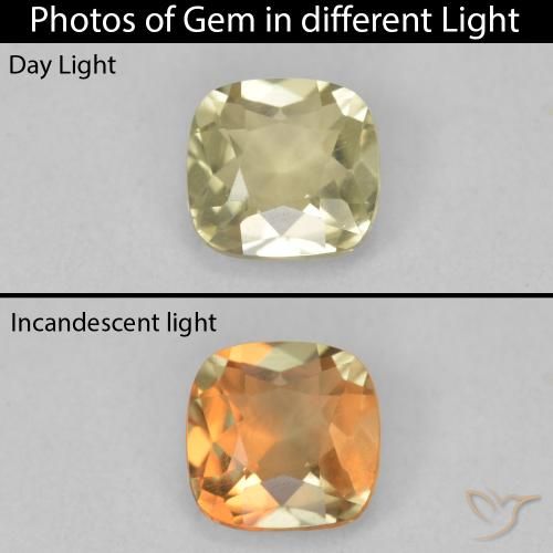 1.06ct Натуральный Светло-желтый Диаспора, меняющая цвет, Подушка, VVS-VS