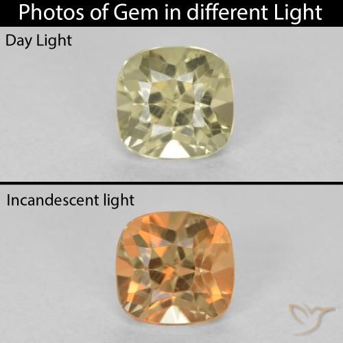0.93ct Натуральный Светло-желтый Диаспора, меняющая цвет, Подушка, VVS-VS