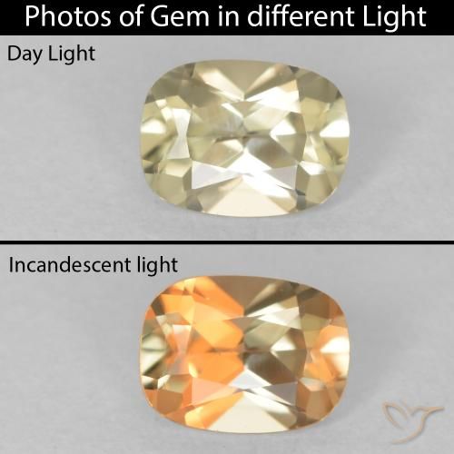 0.48ct Натуральный Светло-желтый Диаспора, меняющая цвет, Подушка, VVS-VS