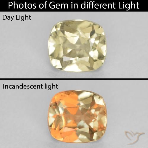 0.69ct Натуральный Светло-желтый Диаспора, меняющая цвет, Подушка, VVS-VS