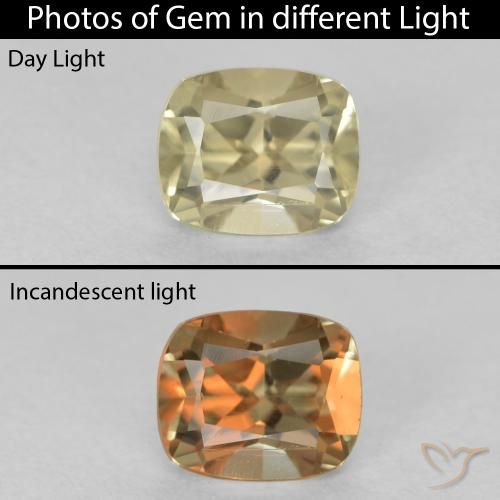 0.71ct Натуральный Очень светло-желтый Диаспора, меняющая цвет, Подушка, VVS-VS