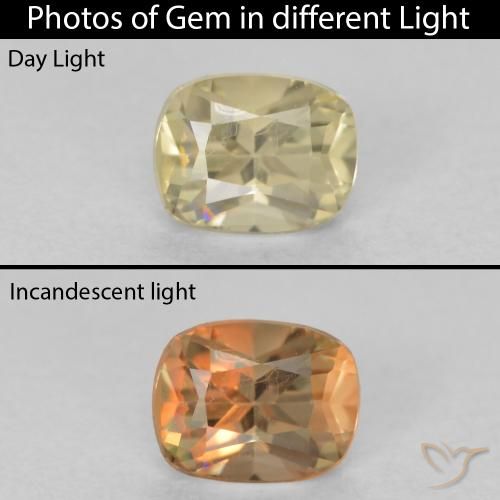 0.53ct Натуральный Светло-желтый Диаспора, меняющая цвет, Подушка, VVS-VS