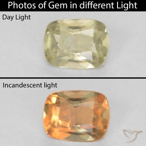 0.45ct Натуральный Светло-желтый Диаспора, меняющая цвет, Подушка, VVS-VS