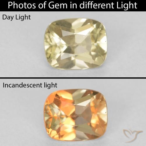 0.72ct Натуральный Светло-желтый Диаспора, меняющая цвет, Подушка, VVS-VS