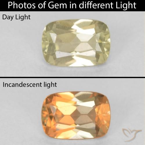 0.74ct Натуральный Светло-желтый Диаспора, меняющая цвет, Подушка, VVS-VS