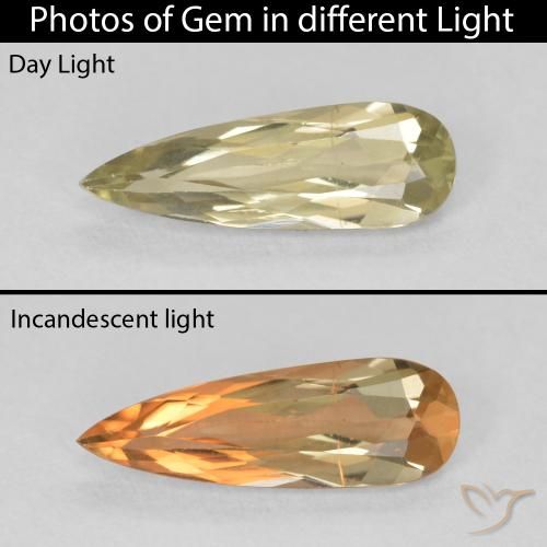 1.22ct Натуральный Средний желтый Диаспора, меняющая цвет, Форма груши, VVS-VS