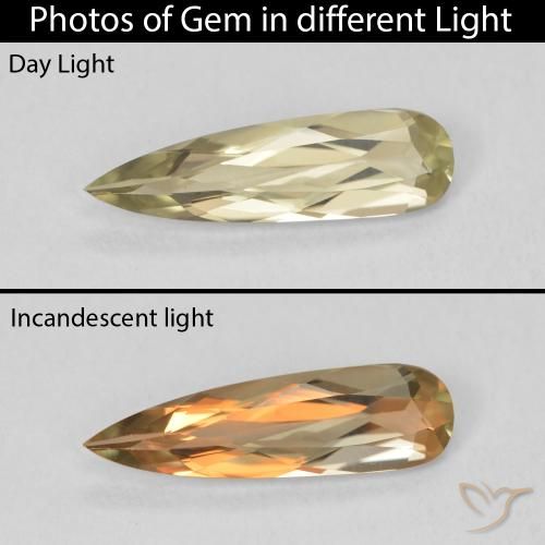 0.84ct Натуральный Светло-желтый Диаспора, меняющая цвет, Форма груши, VVS-VS