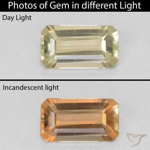 0.74ct Натуральный Желто-зеленый Диаспора, меняющая цвет, Изумрудная огранка, Чистота VS