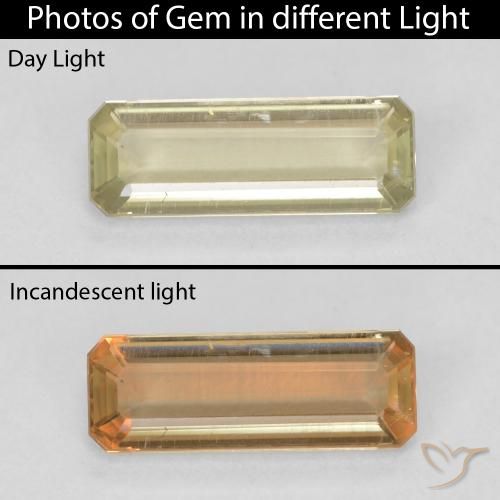 1.40ct Натуральный Мягкий желтый Диаспора, меняющая цвет, Изумрудная огранка, Чистота VS