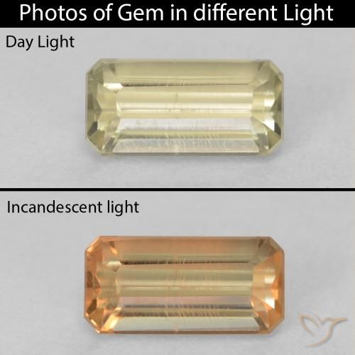 1.06ct Натуральный Светло-желтый Диаспора, меняющая цвет, Изумрудная огранка, VVS-VS