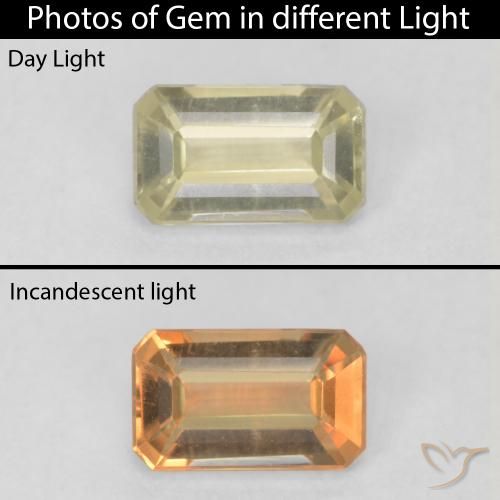 0.64ct Натуральный Мягкий желтый Диаспора, меняющая цвет, Изумрудная огранка, VVS-VS