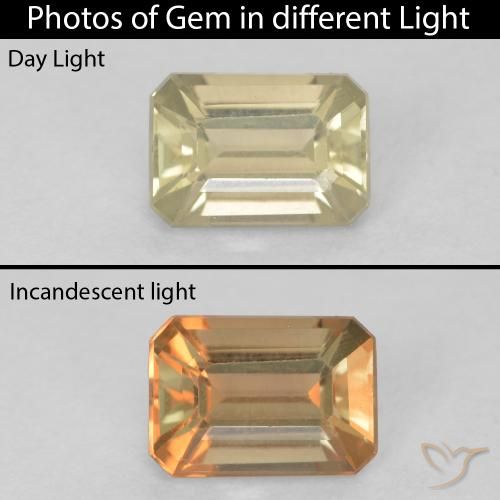 0.86ct Натуральный Мягкий желтый Диаспора, меняющая цвет, Изумрудная огранка, VVS-VS