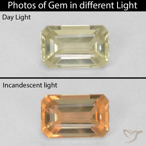 0.63ct Натуральный Мягкий желтый Диаспора, меняющая цвет, Изумрудная огранка, VVS-VS