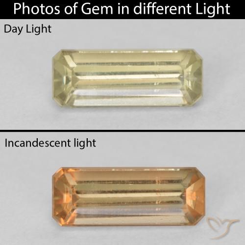 1.12ct Натуральный Мягкий желтый Диаспора, меняющая цвет, Изумрудная огранка, VVS-VS