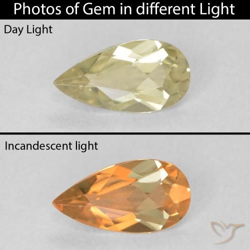 0.48ct Натуральный Светло-желтый Диаспора, меняющая цвет, Форма груши, Чистота VVS